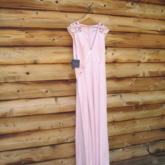 MAC DUGGAL 26540 Pink Beaded Cap Sleeve V Neck A Line Gown Dress - Picture 6 of 12